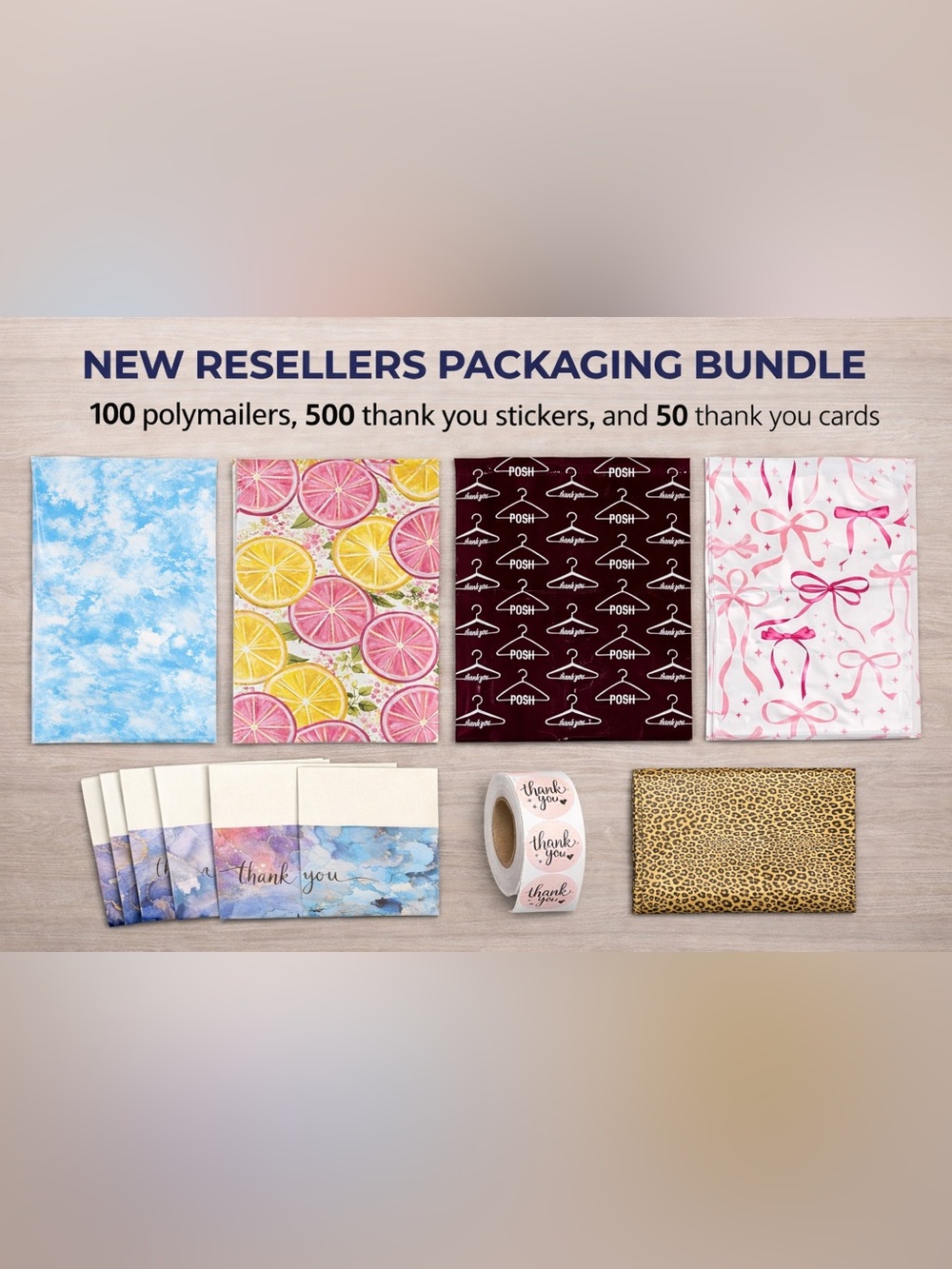 ✨New Resellers Packaging Bundle✨ 100 Polymailers•500 Stickers•50 Thank You Cards